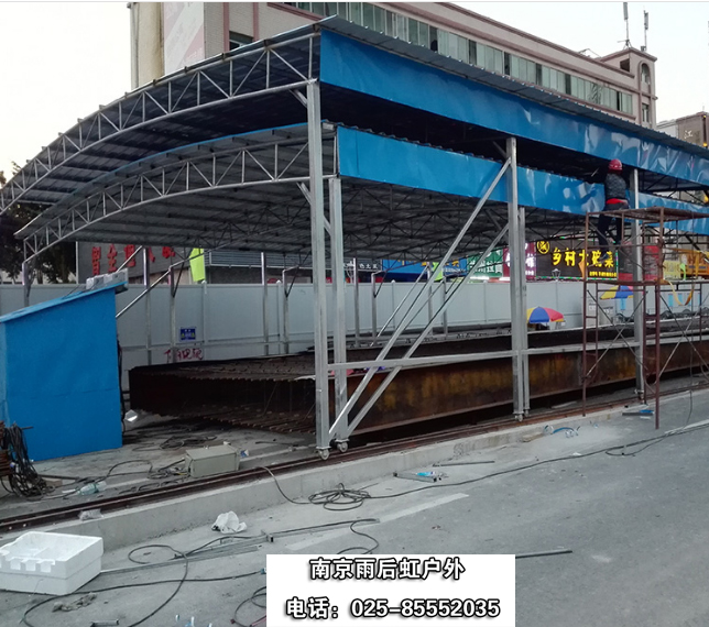 南京钢结构厂家定制移动式钢筋加工棚工地钢筋防护蓬彩钢瓦防雨篷