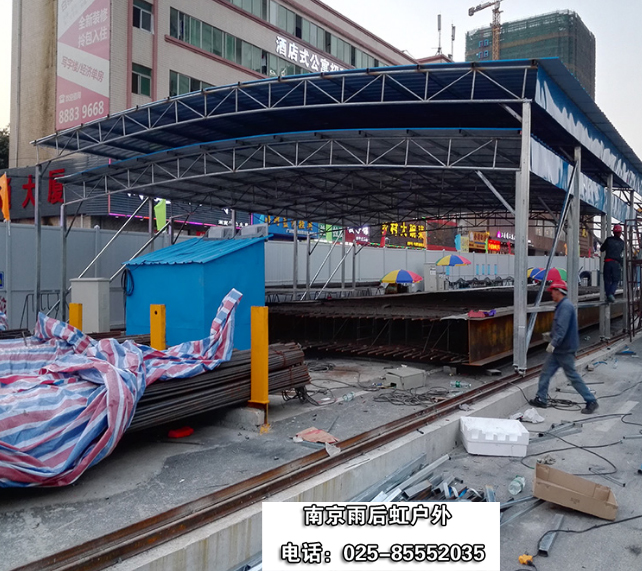 南京钢结构厂家定制移动式钢筋加工棚工地钢筋防护蓬彩钢瓦防雨篷