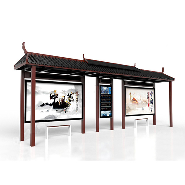 仿古不锈钢太阳能候车亭智能站台站牌