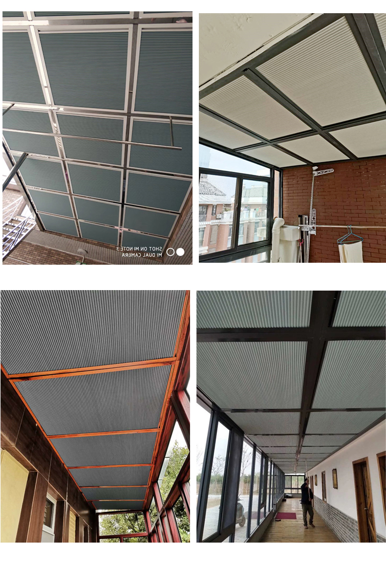 蜂巢帘百叶帘厂家定做折叠式电动天棚帘阳光房卷帘天幕