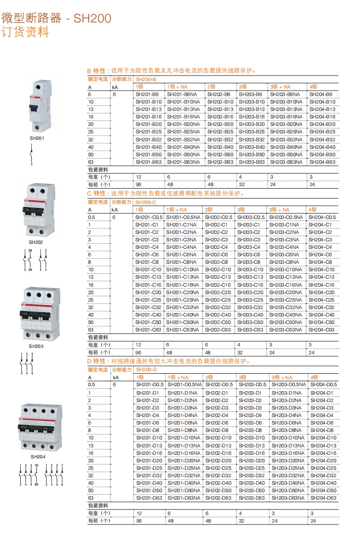 abb微型断路器380v三相四线空气开关空开微断sh204-d16;10104089