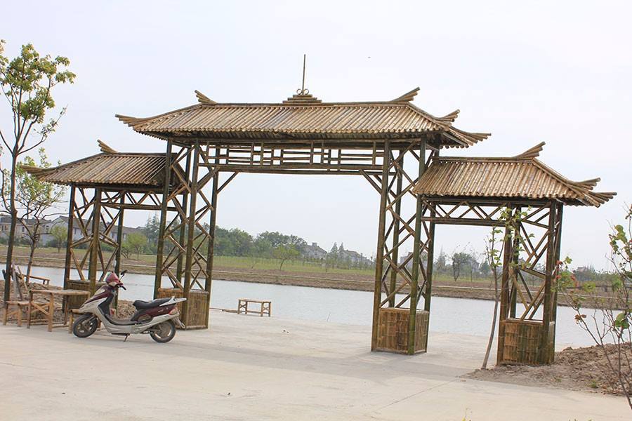 竹牌楼竹房子竹建筑木屋